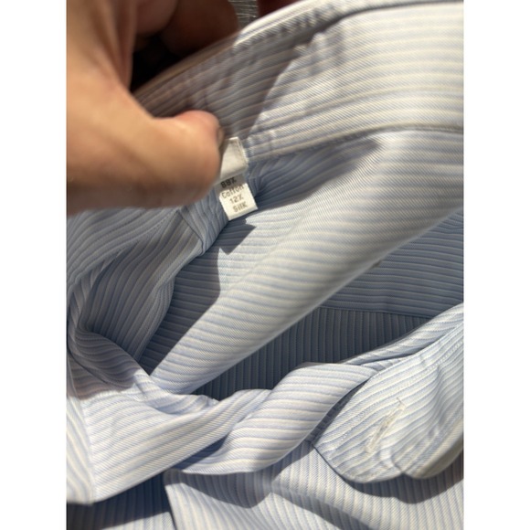 Brioni Men's Dress Shirt Blue/White Striped Silk Cotton Long Sleeve Button Up - Picture 7 of 16